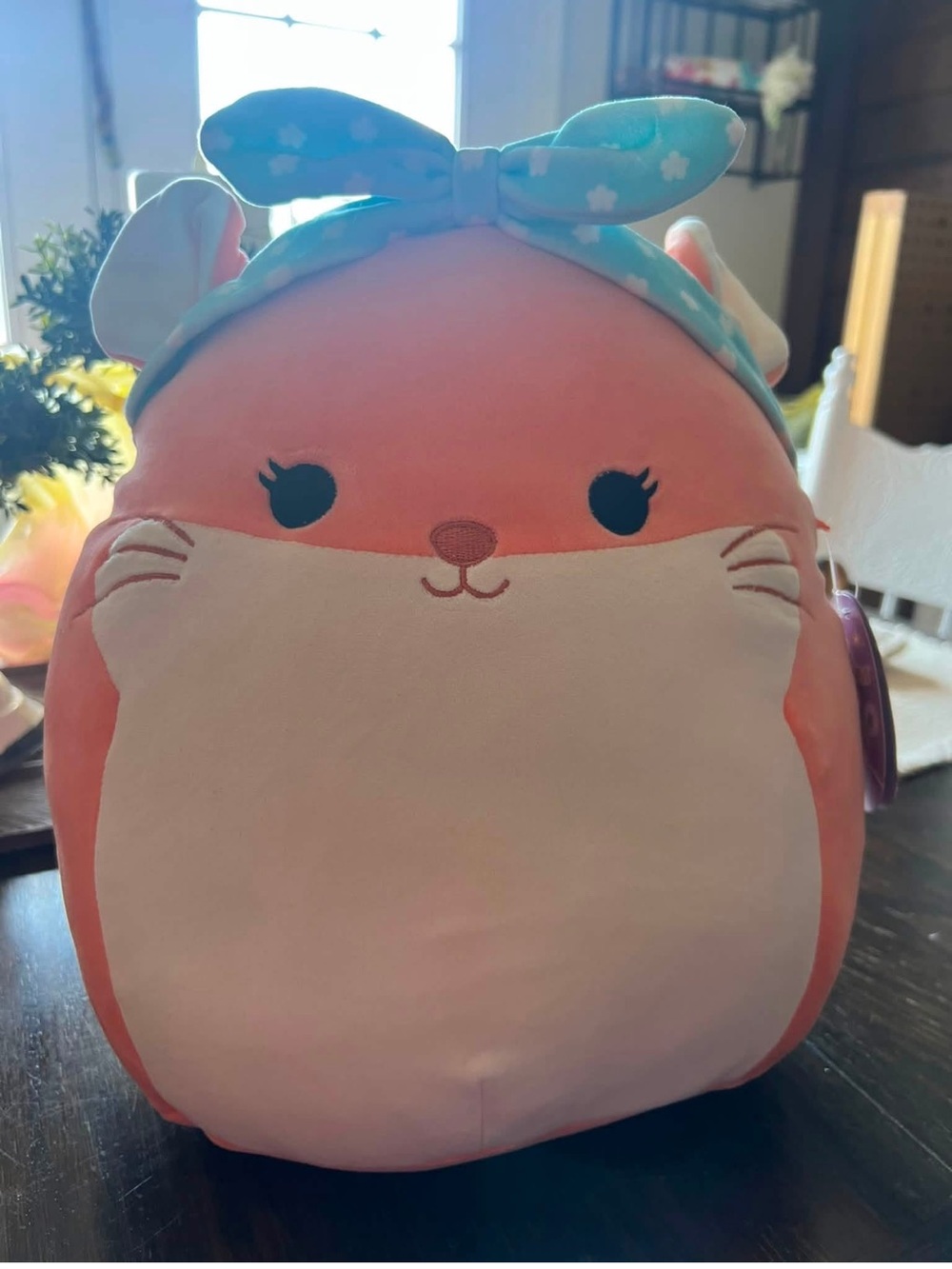 Squishmallows Pink Bunny Plush with Blue Floral Bow